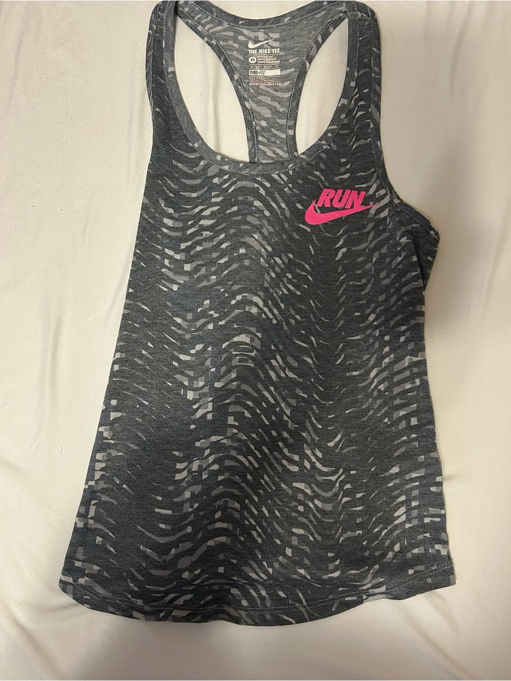 Nike Grey Patterned Dri-FIT Racerback Tank with White Swoosh